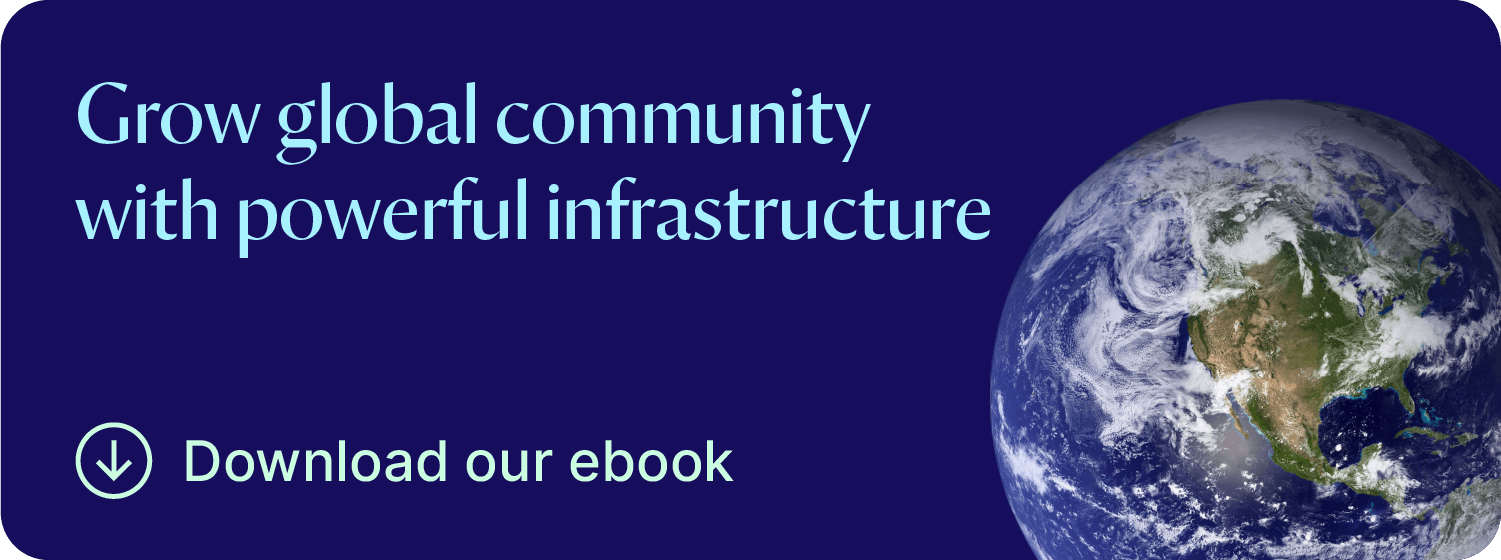 View of earth from space next to messaging on how infrastruture enables global community