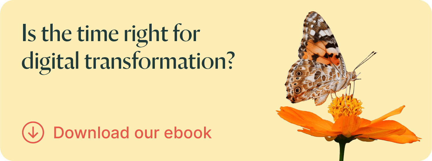 Butterfly on flower with message about digital transformation in scholarly publishing